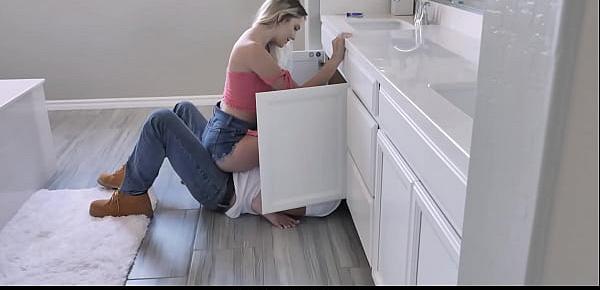  Lovely blonde Kenna James wants to get knocked up by her own means, so when the stud plumber Bobby comes in to fix the sink she temps him to fill her pussy up.